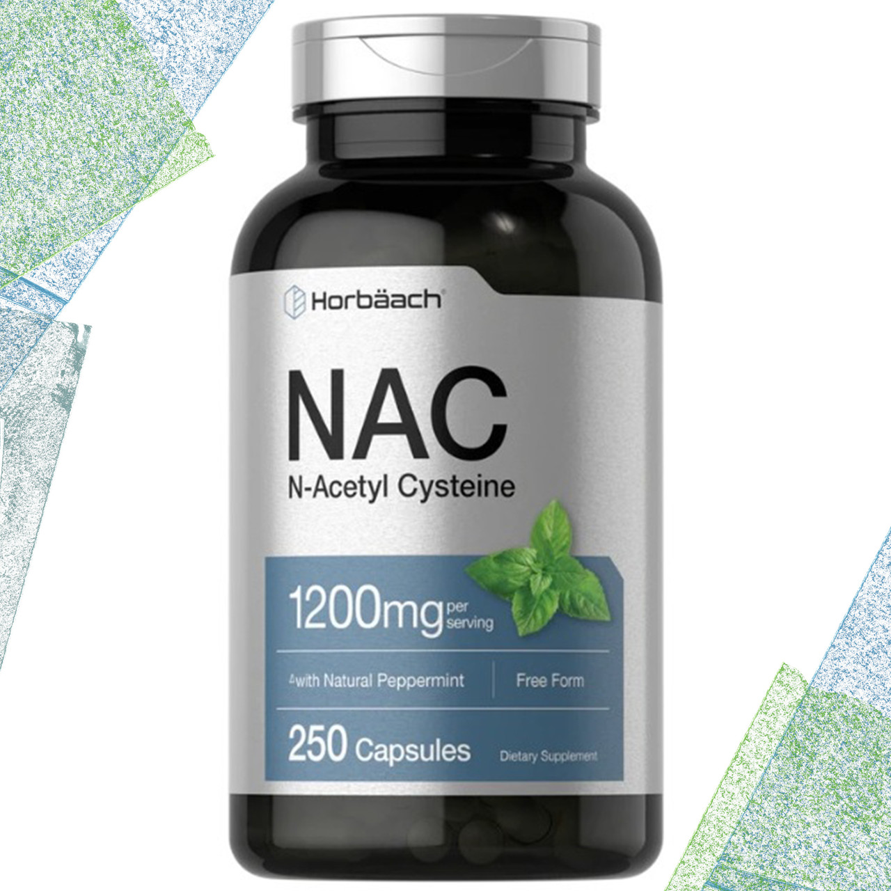 Відхаркувальне, для печінки Horbaach NAC N-Acetyl Cysteine 1200 мг на порцію з м'ятою, 250 таблеток (каплетс)