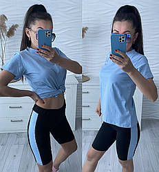 Костюм із шортами жіночий спортивний, турецький кулір, Україна розміри 42-44, 46-48 Блакитний