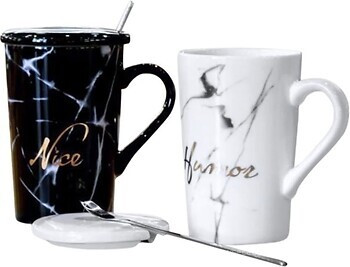 Кухоль Оленс Мармур з кришкою і ложкою 375 мл порцеляна (O8030-81), фото 1