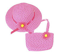 Пляжная соломенная детская шляпка и сумочка набор для девочки 50-52 Малиновый