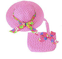 Детская пляжная шляпка и сумочка для девочки белая 50-52 Малиновая