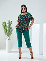 Стильний жіночий батальний літній костюм-двійка: туніка + бриджі (р.50-58). Арт-2757/20