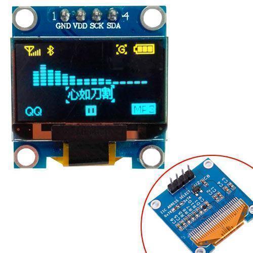 OLED дисплей графічний SSD1306 I2C 4p 0.96" 128x64 Arduino, синьо-жовтий, низьке енергоспоживання