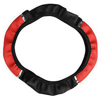 Оплетка чохол на кермо, кожзам, 38 см, БЕЗ ОБТЯЖКИ, червона, антиковзне покриття