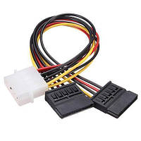 Перехідник IDE Molex - 2x Sata 15pin для живлення жорстких дисків, довжина кабеля 17 см, матеріал ПВХ