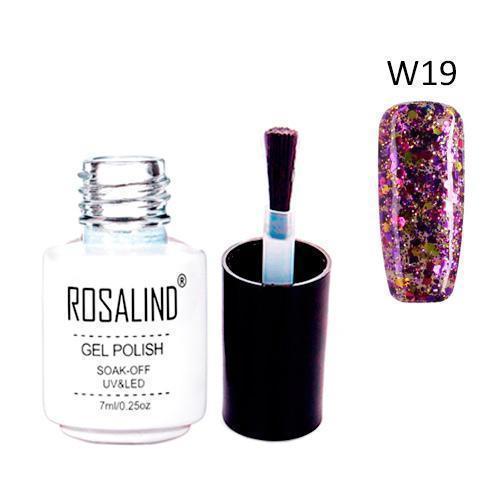 Гель-лак для нігтів манікюру 7 мл Rosalind, глітер, W19 золота фуксія