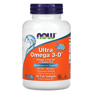 Омега-3 + Д3 Now Foods Ultra Omega 3-D 90 капс.