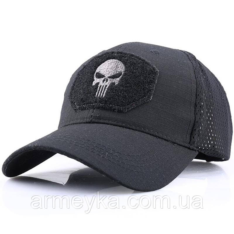 Бейсболка, із сіткою та велкролипучками skull, чорний, ripstop, PRC