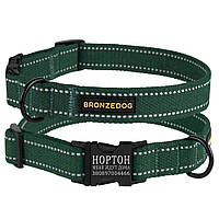 Ошейники для собак Bronzedog Сotton х/б брезент именной с гравировкой зелёный
