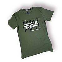 Мужская футболка,  оливковая, с стильным буквенным дизайном, хлопок ( S-XL) №  2348, TP Troy