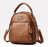 Женская сумка рюкзак трансформер эко кожа, маленький рюкзачок сумочка женская 2 в 1 Кенгуру Коричневый