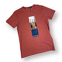Мужская футболка, красная, с стильным буквенным дизайном, хлопок ( S-XL) №  2348, TP Troy