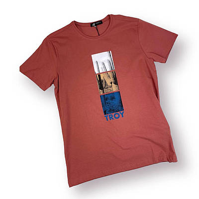 Чоловіча футболка, червона, зі стильним буквеним дизайном, бавовна (S-XL) No 2348, TP Troy