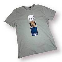 Мужская футболка, серая, с стильным буквенным дизайном, хлопок ( S-XL) №  2348, TP Troy