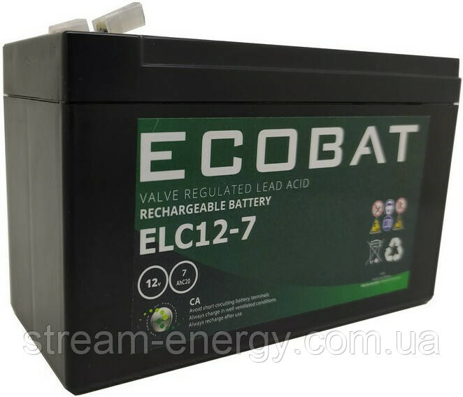 Акумуляторна батарея AGM 12В, 7аг Ecobat ELC 12-7 - для безперебійника, сигналізації, медичного обладнання