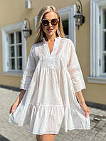 Пляжное платье с кружевом макраме , цвет белый размер S