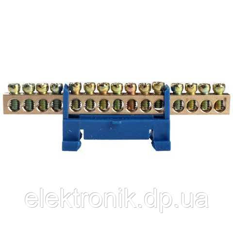 Шина нульова без ізоляції на 15 отворів на DIN-рейку