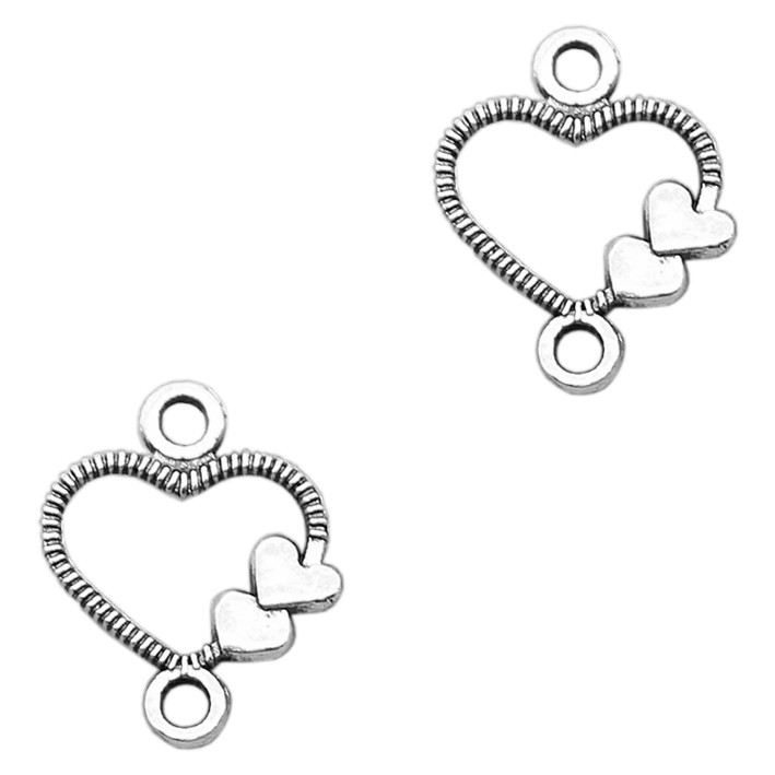 Набір 2 шт Конектори 13 мм Підвіски Серця Маленькі на 2 Вушка, Метал Сріблястий, Фурнітура для Біжутерії, фото 1