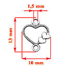 Набір 2 шт Конектори 13 мм Підвіски Серця Маленькі на 2 Вушка, Метал Сріблястий, Фурнітура для Біжутерії, фото 2