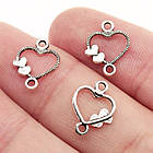 Набір 2 шт Конектори 13 мм Підвіски Серця Маленькі на 2 Вушка, Метал Сріблястий, Фурнітура для Біжутерії, фото 3