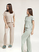 Костюм топ+кюлоти, матеріал трикотаж "рубчик", колір оливковий