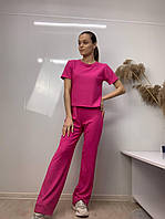 Костюм топ + кюлоти, матеріал трикотаж "рубчик", колір малиновий