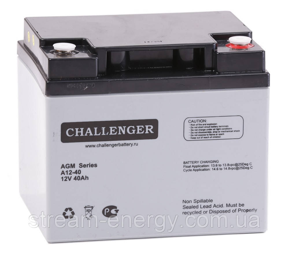 Акумулятор AGM 12В, 40аг Challenger A12-40 - для джерела безперебійного живлення, резервного живлення, фото 1
