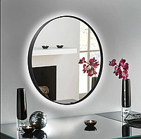 Зеркало круглое с подсветкой 80 х 80 см в металлической раме (цвет черный)