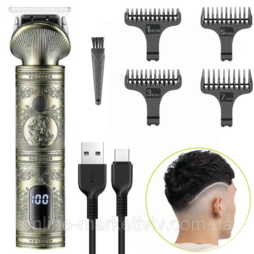 Машинка для стрижки волосся VGR 962, з дисплеєм та USB / Акумуляторний триммер для бороди та вусів з 4 насадками, фото 1