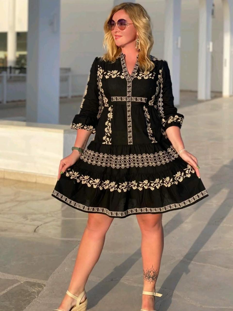 Жіноче плаття на літо з шатуральної тканини з вишивкою (з M по XL), фото 1