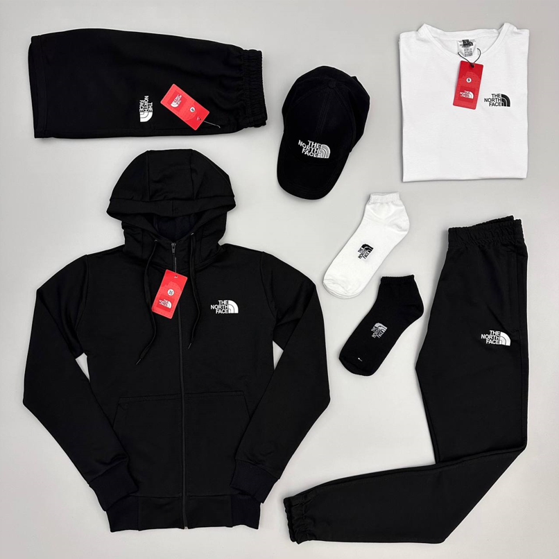 Спортивний комплект 7в1 The North Face TNF Костюм набір кофта штани футболка шорти кепка Зе Норд Фейс ТНФ чорний чоловічий жіночий