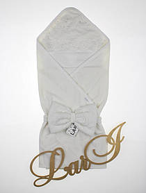 Дитячий літній конверт - плед на вииску з пологового будинку, для Хрещення 85*85 см Мармеладка Lari Кремовий 3-1-24-7