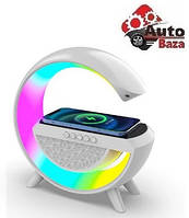 Настільна смарт лампа-нічник 1800 mAh RGB HM-2301, бездротова зарядка 10W + Bluetooth колонка (USB/TF/AUX) + FM радіо