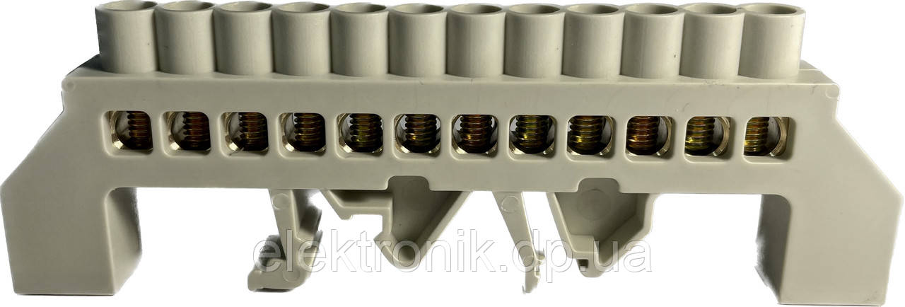 Шина нульова в ізоляції на 12 отворів на DIN-рейку