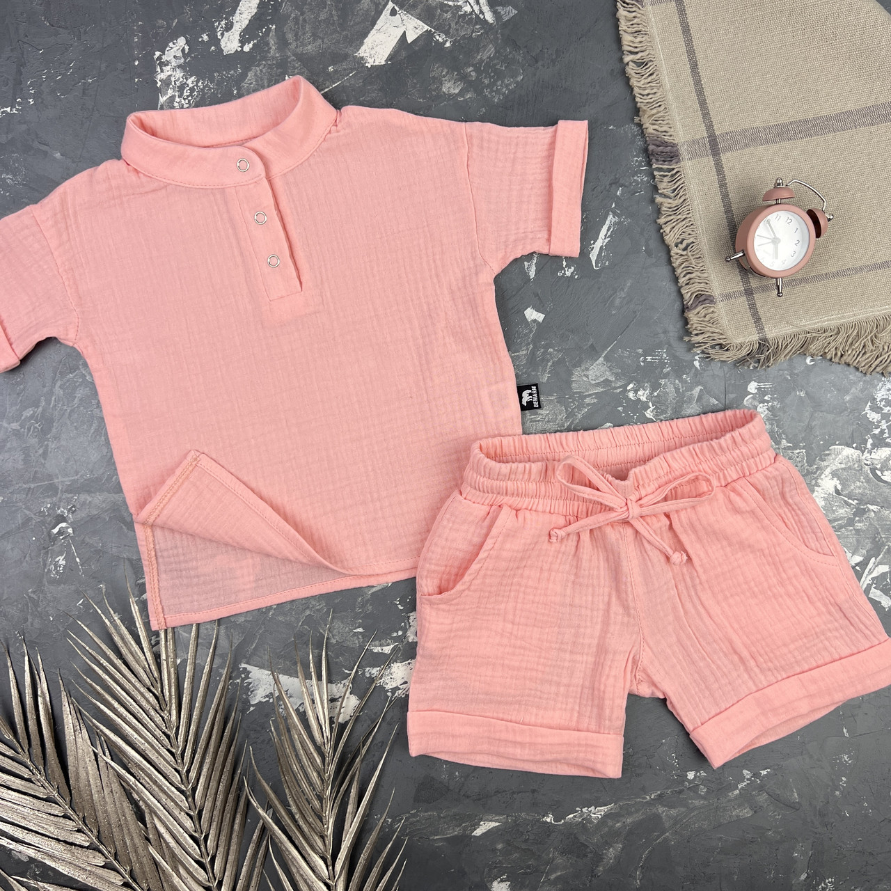 Костюм muslin cotton BEWARM дитячий шорти + футболка Pink, фото 1