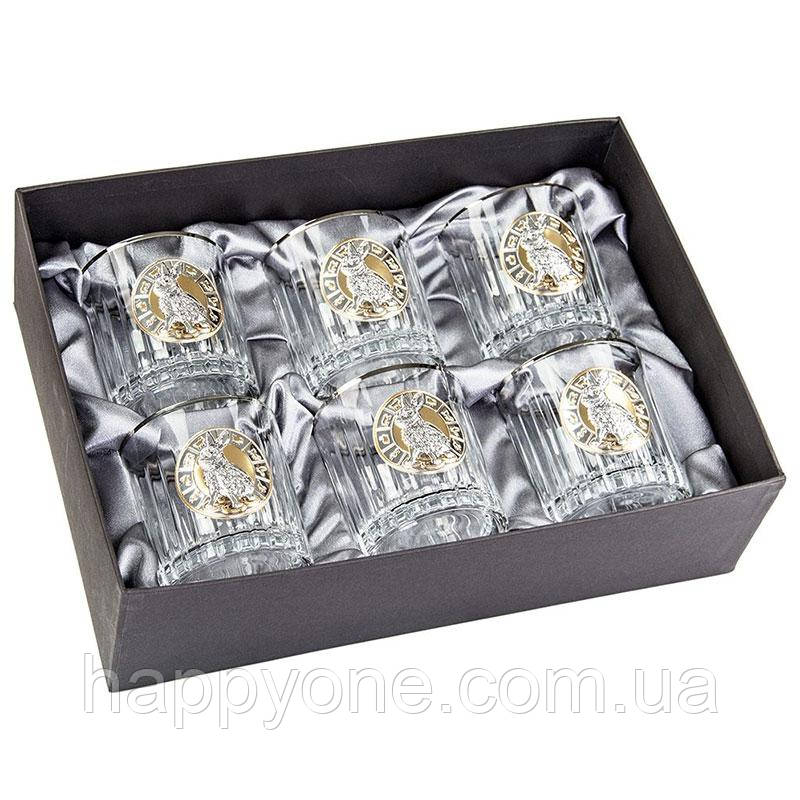 Набір 6-ти склянок для віскі «Кролик-23» Boss Crystal (платина, срібло, золото, кришталь)