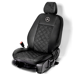 Чохли на сидіння Мерседес W204 С-Клас (Mercedes W204 C-Class) 3Д-ромб, екошкіра с логотипом