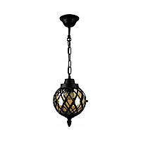 Подвесной уличный светильник из металла плафон стеклянный шар в решетке черный 81х17 см