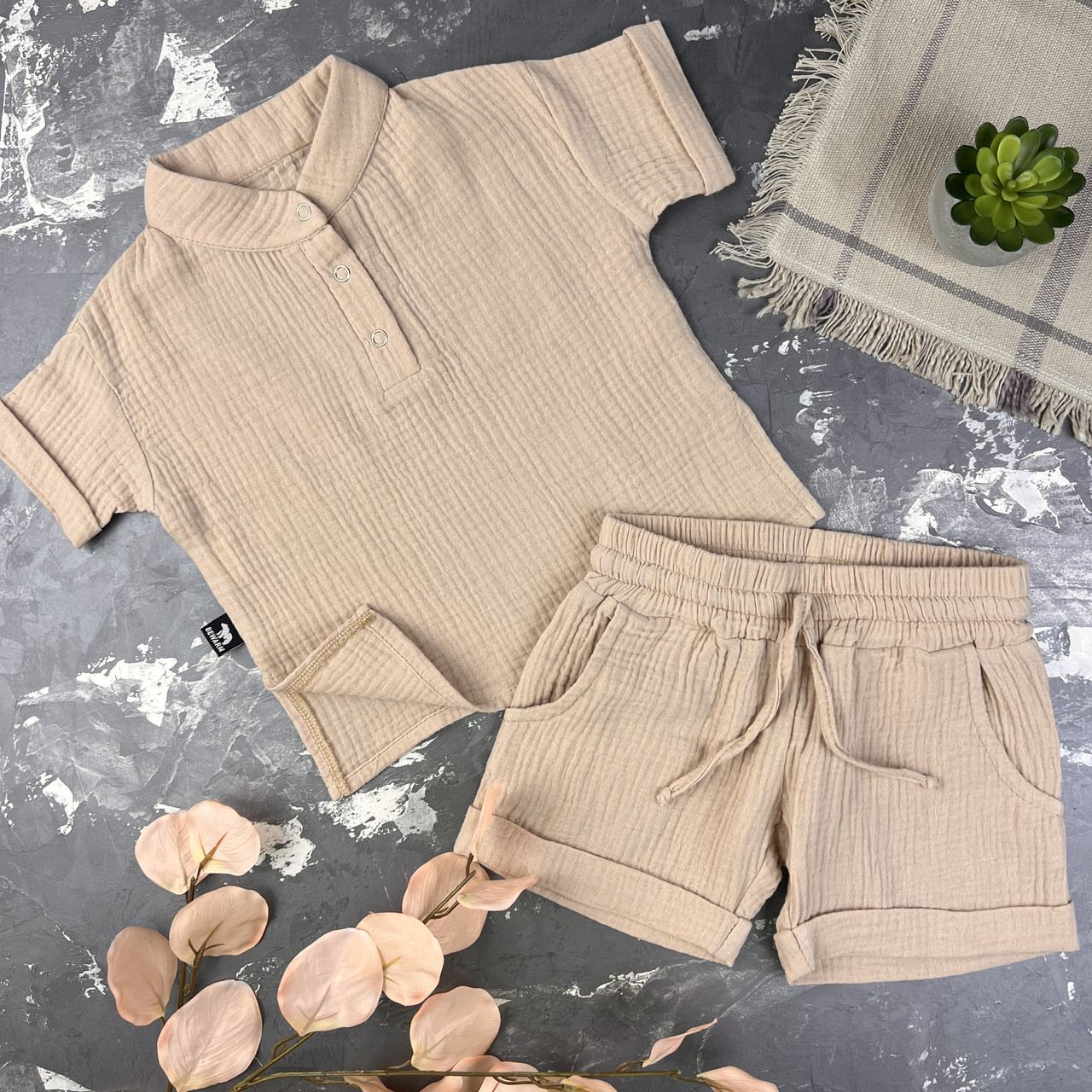 Костюм muslin cotton BEWARM дитячий шорти + футболка Беж