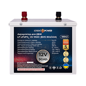 Акумулятор LP LiFePO4 для ДБЖ 12V (12,8V) - 90 Ah (1152Wh) (BMS 80A/40A) металл