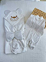 Летний набор на выписку, в коляску для новорожденных рост 56 см (0 - 2 месяца) Медвежонок Lari Кремовый