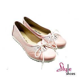 Літні балетки з натуральної шкіри пудрового кольору "Style Shoes"