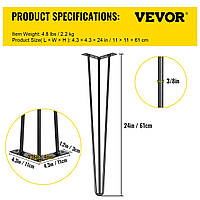 VEVOR Шпилька Ножка для стола 24 дюйма 61 см Мебельные ножки Регулируемые Сменные ножки для стола DIY Металл