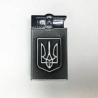 Турбо-Зажигалка карманная Герб Украины, ветрозащитная зажигалка, подарочные зажигалки. YM-912 Цвет: серебро