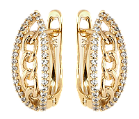 Сережки Xuping Позолота 18K англійський замок "Пелюстки з ланцюжком та цирконієм"