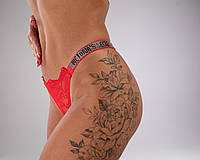 Женские стринги Виктория Сикрет со стразами Victoria's Secret кружевные XL, Красный