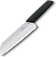 Ніж кухонний Victorinox Swiss Modern Santoku Fluted, 17 см, чорний, блістер