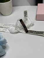 Женские стринги Виктория Сикрет со стразами Victoria's Secret кружевные XL, Белый