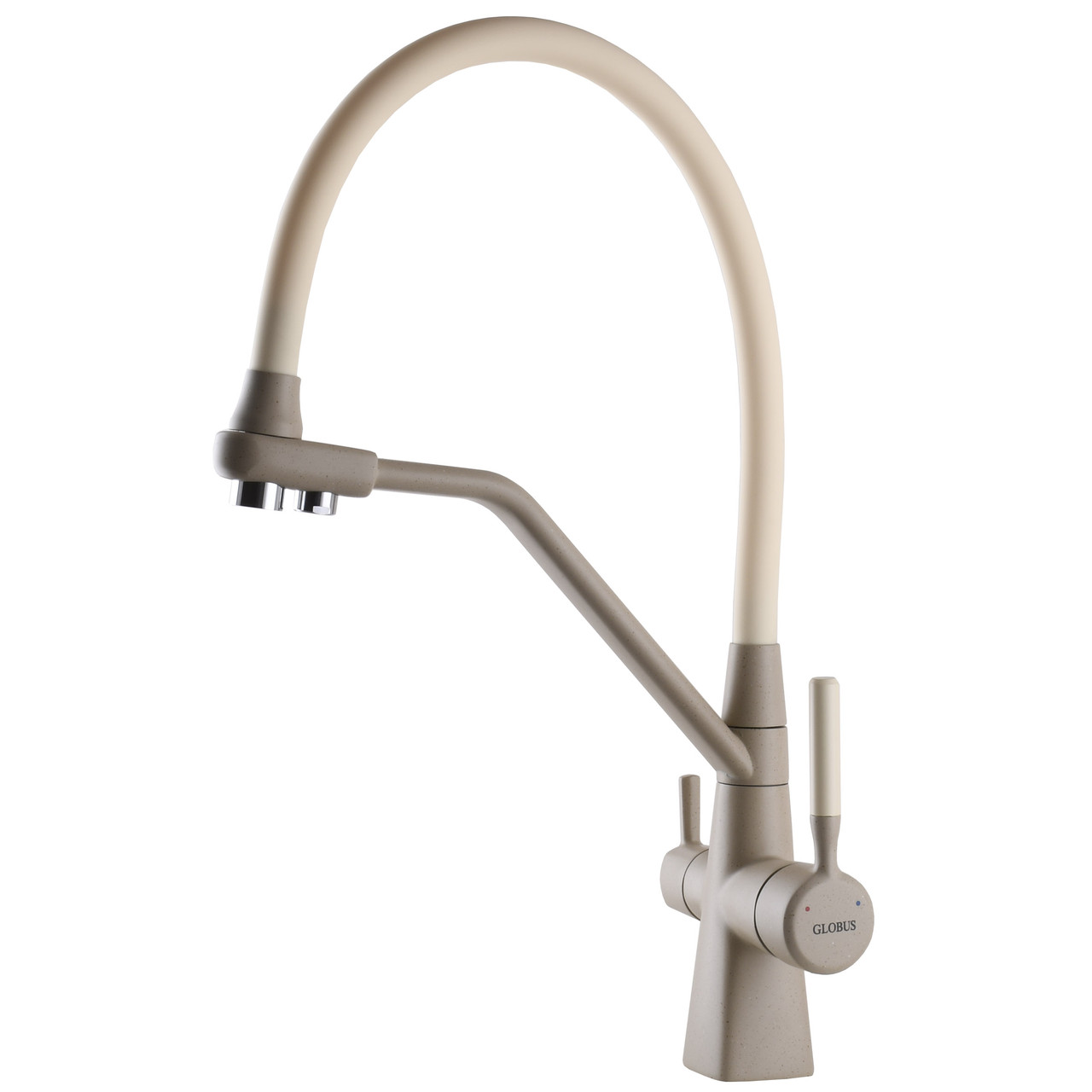 Змішувач для кухні під осмос Globus Lux GLLR-0700-L-04-06 гофрований  на гайці латунь, Беж-Бежевий, фото 1