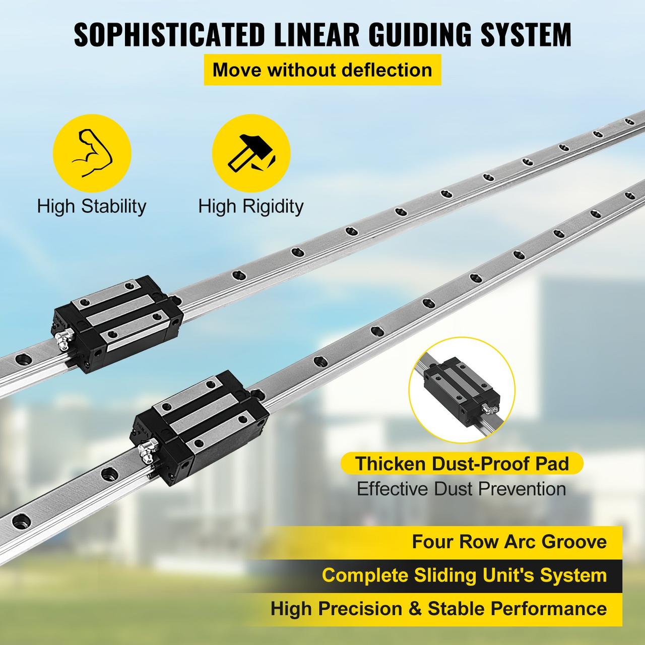 VEVOR Linear Rail HGH20 Набор направляющих линейных подшипников с 4 опорными блоками и 2 рельсовыми валами из - фото 5 - id-p1845892515